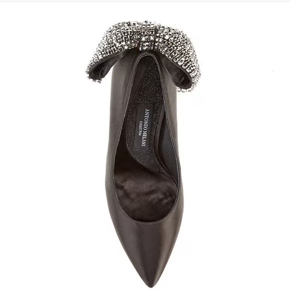 Antonio Melani Black Satin Crystal Bow Apollo Bow Satin Pump NWOB Size 8.5M - Picture 3 of 15